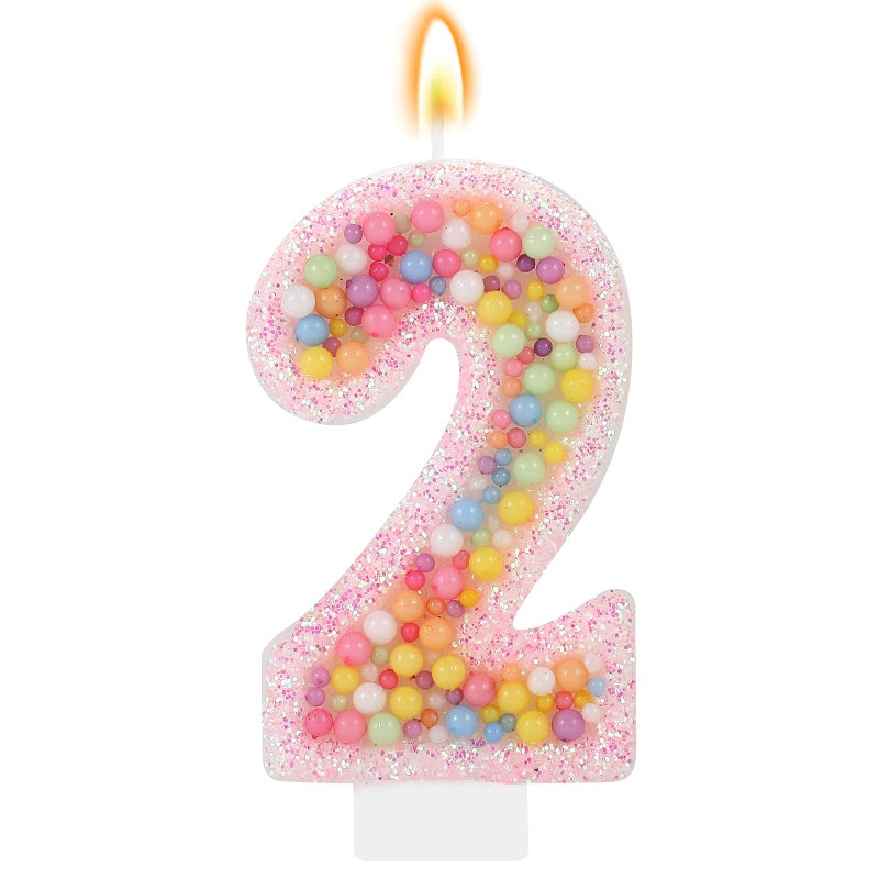 IDIJOLI Pastel Macaron 2nd Birthday Candle Sweet Pink Number 2 Candle Cake Topper Cupcake Decorations for Girls and Women Party Decor Anniversary Celebrations Supplies - Image 1