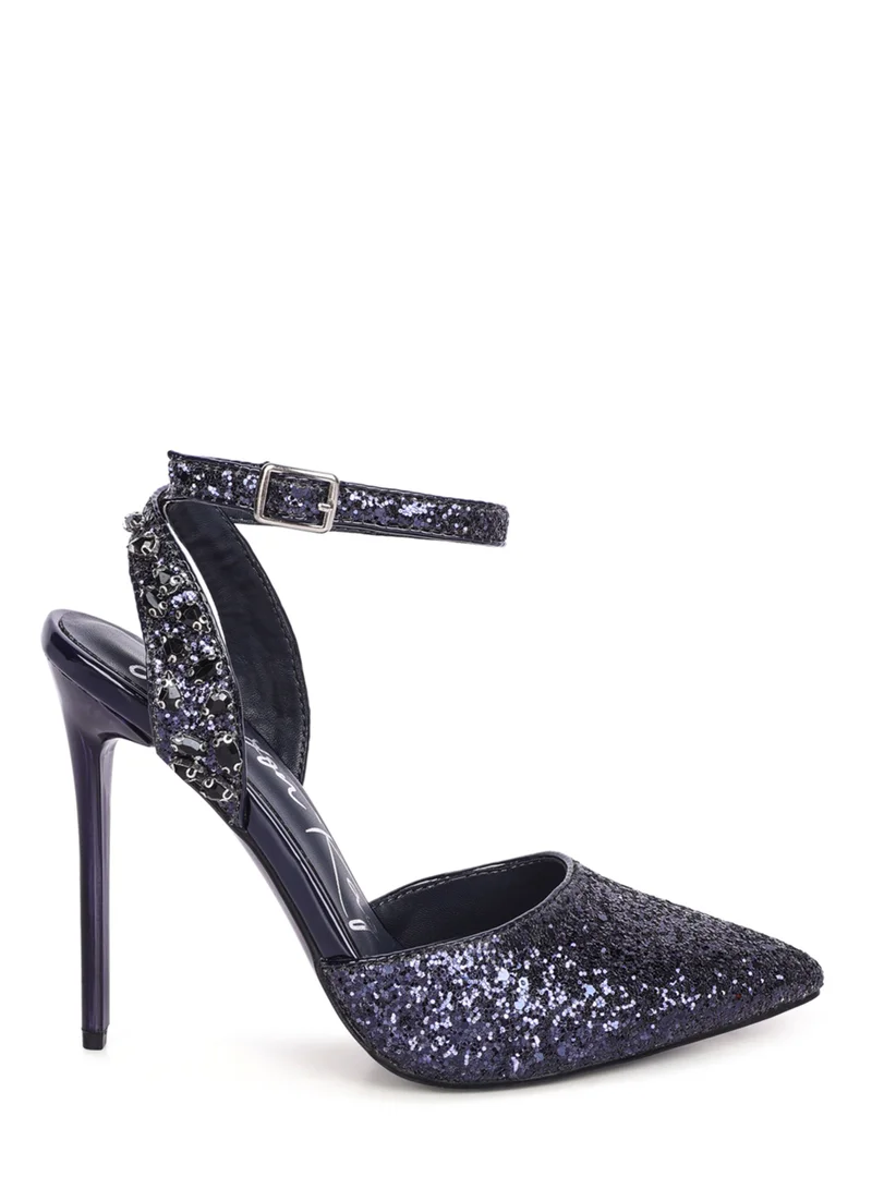London Rag Diamante Embellished Glitter High Heels in Blue