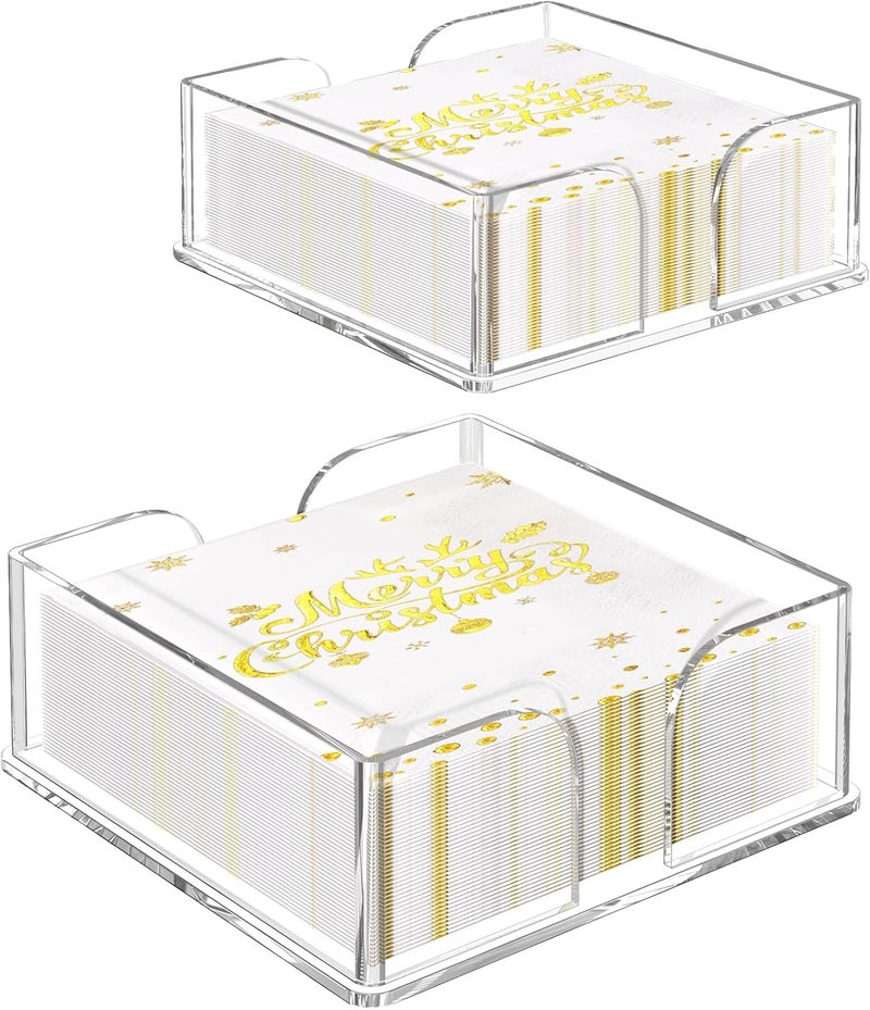 PITBVO Napkin Holder, 2 PCS Clear Acrylic Guest Towel Holder for Table, Luncheon Napkin Paper Towel Tray, Buffet Napkin Dispenser Cocktail Napkin Caddy for Home Bathroom Kitchen Bar (Square 6.5"+7.5" Set) - Image 1