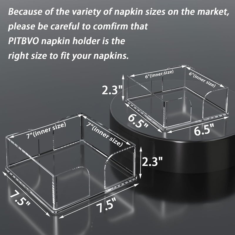 PITBVO Napkin Holder, 2 PCS Clear Acrylic Guest Towel Holder for Table, Luncheon Napkin Paper Towel Tray, Buffet Napkin Dispenser Cocktail Napkin Caddy for Home Bathroom Kitchen Bar (Square 6.5"+7.5" Set) - Image 3