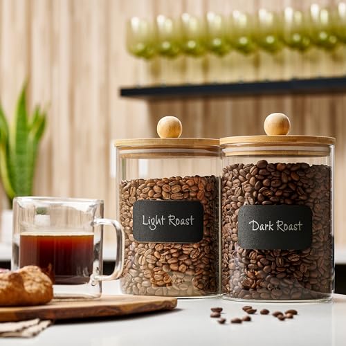 Le'raze Leraze 1 Gallon Glass Canister Set for Kitchen Counter with Airtight Bamboo Lids Marker Labels of 2 Large Cookie Jars Wooden Lid Food Storage Containers Pantry Flour Sugar Pasta Candy - Image 3