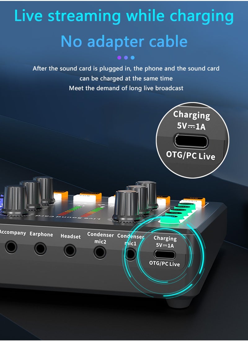 Viden - M8 Sound Card DSP Chip Twelve Ambient Sounds Four Kinds Of Sound Changes Live Broadcast DJ Mixer Music Recording Guitars TikTok Facebook YouTube USB Bluetooth - Image 1