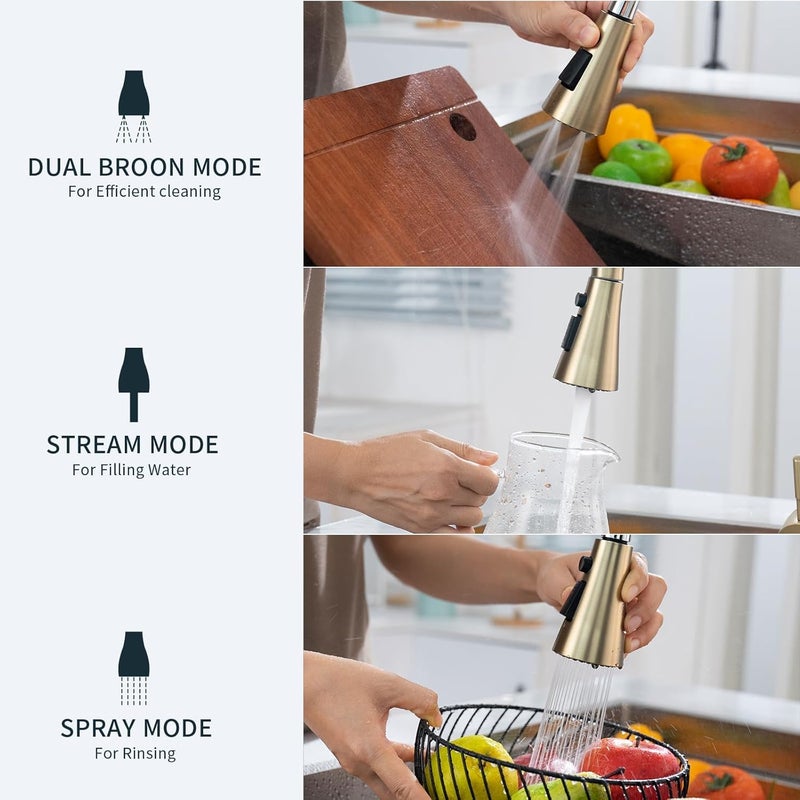 DAYONE Brushed Gold Touchless Kitchen Sink Faucets with Soap Dispenser, Pull Down Smart Hands-Free Spring Faucet for Kitchen Sink Motion Sensor Touch Faucet High Arc - Image 2