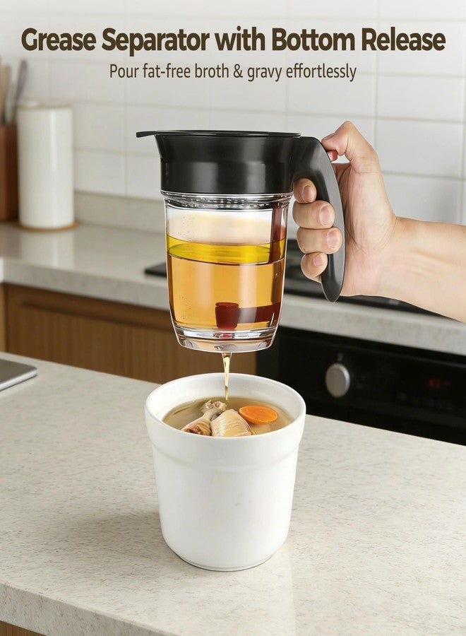 NIMBLOOM Grease Separator with Bottom Release, 33.8 oz Large Capacity Gravy Separator, Plastic Oil Strainer with Filter, Clear Measuring Cup Body, Ideal for Kitchen Broth, Soup, Sauce and Stew - Image 3