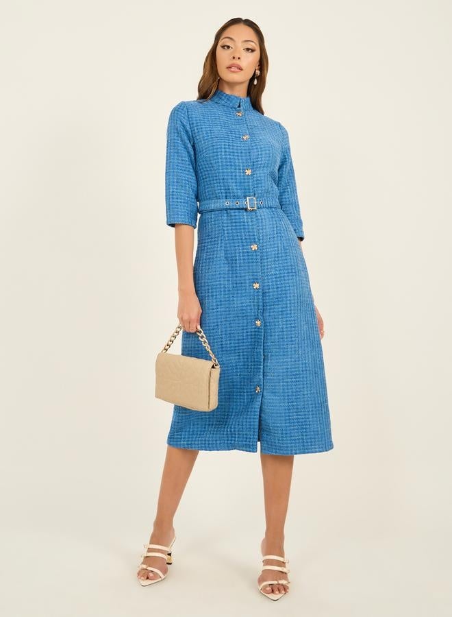 Styli Belted Tweed Midi Dress - Image 1