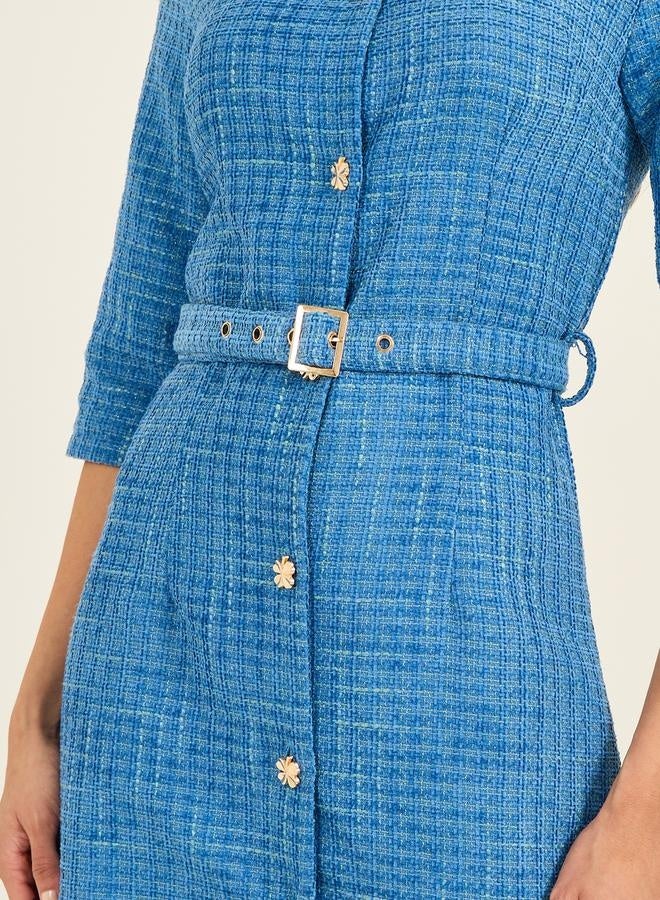 Styli Belted Tweed Midi Dress - Image 4