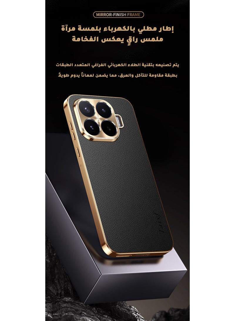 Luxury Leather Case for Xiaomi 17T – Gold Electroplated Frame & Alloy Camera Guard, Shockproof TPU Cover (Orange) - Image 5