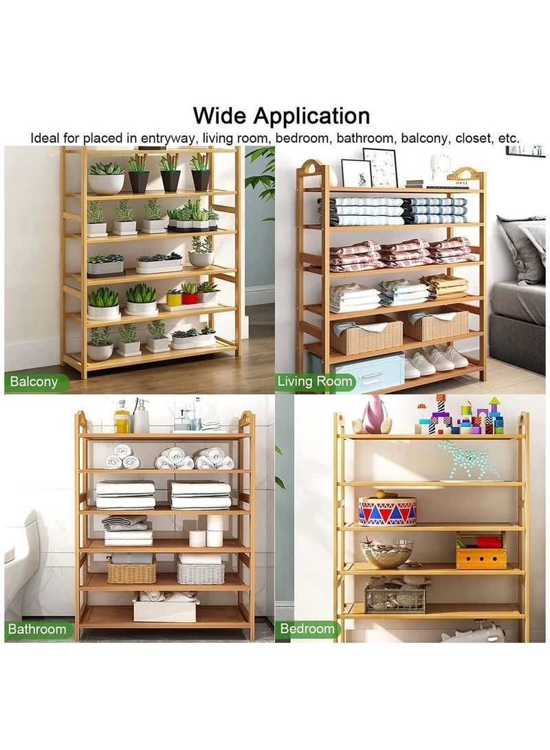 Arabest Shoes Rack Stand 6 Tier: Bamboo Shoe Shelf Free Standing Large Shoe Storage Organizer Sturdy with Portable Handle Space Saving for Entryway Living Room Bedroom - Image 4