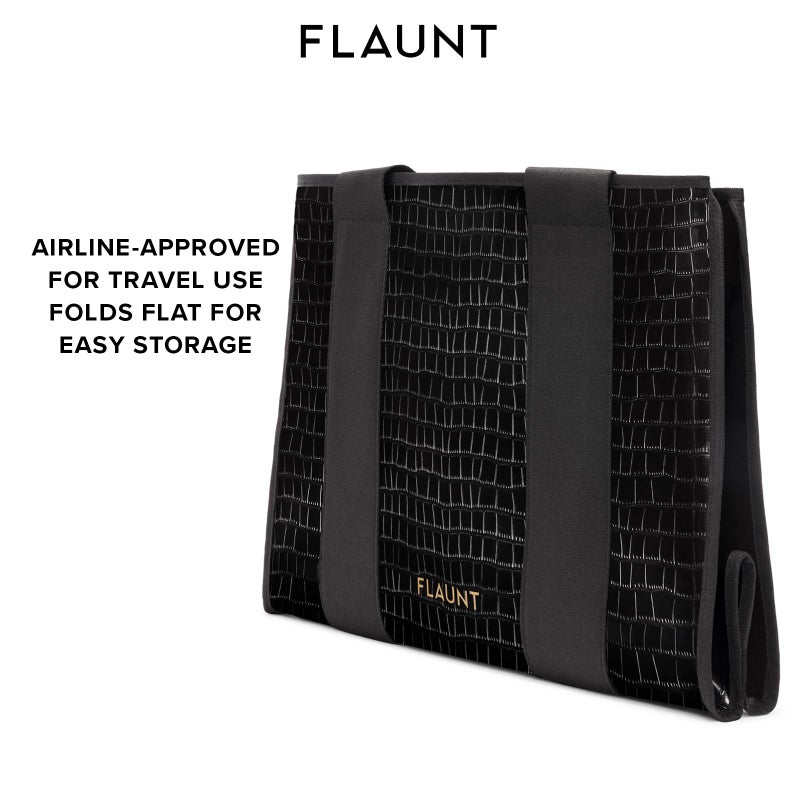 FLAUNT Everyday Tote Bag with Phone Pouch for Women - Lightweight, Airline Approved, Easy To Carry, Foldable & Washable - Large Tote Bag for Errands, Workouts, Work and More - Black Crocodile Faux - Image 5