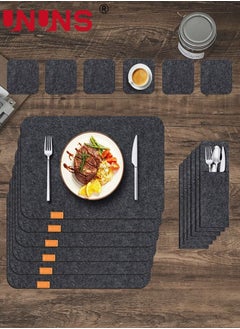 UNUNS Placemats Set Of 6,Felt Placemats Coasters Cutlery Set With 6 Placemats,6 Coasters,And 6 Cutlery Bags,Washable Wipeable Felt Place Mats,Heat-Resistant Non-Slip Table Place Mats For Home And Restaurant  - Image 1