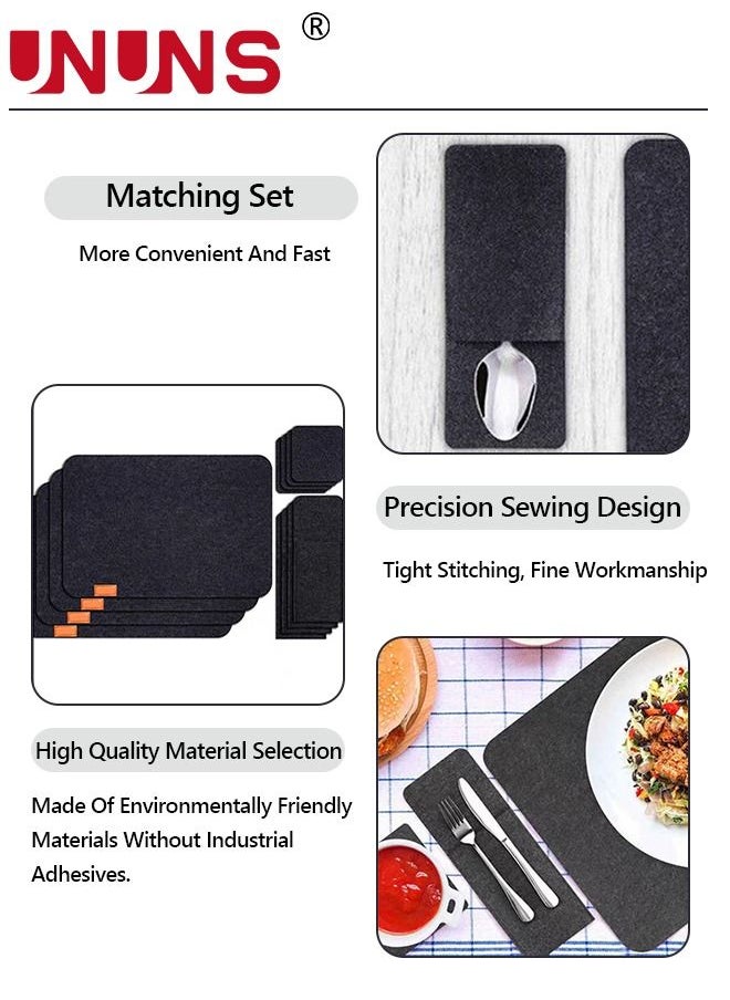 UNUNS Placemats Set Of 6,Felt Placemats Coasters Cutlery Set With 6 Placemats,6 Coasters,And 6 Cutlery Bags,Washable Wipeable Felt Place Mats,Heat-Resistant Non-Slip Table Place Mats For Home And Restaurant  - Image 5
