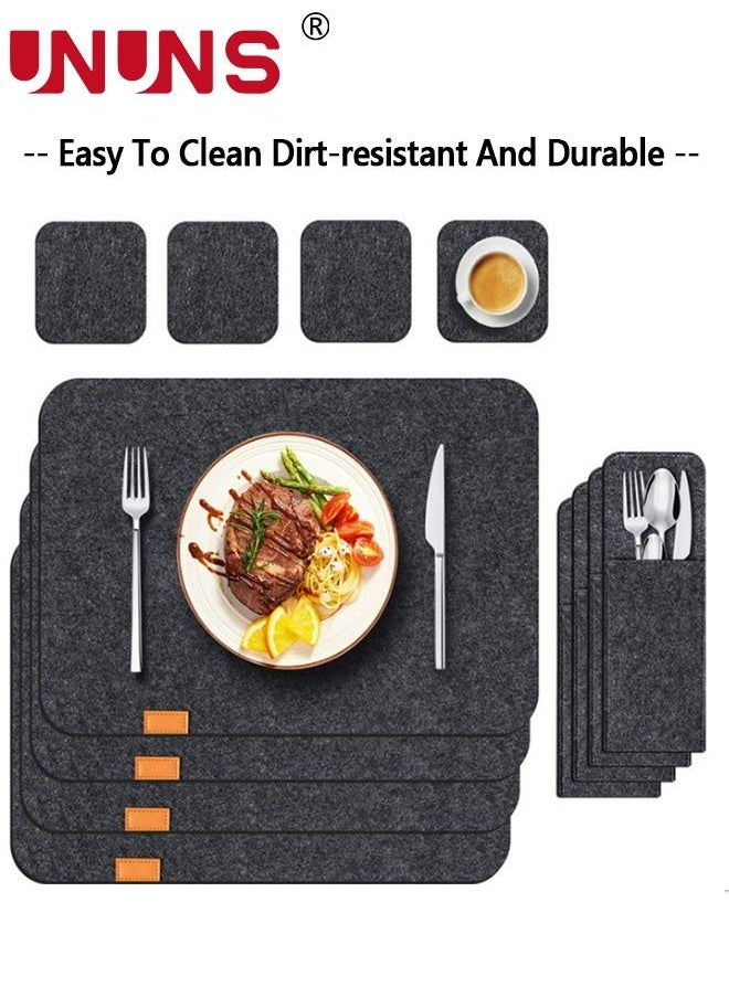 UNUNS Placemats Set Of 6,Felt Placemats Coasters Cutlery Set With 6 Placemats,6 Coasters,And 6 Cutlery Bags,Washable Wipeable Felt Place Mats,Heat-Resistant Non-Slip Table Place Mats For Home And Restaurant  - Image 2