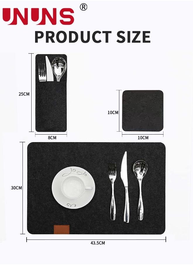 UNUNS Placemats Set Of 6,Felt Placemats Coasters Cutlery Set With 6 Placemats,6 Coasters,And 6 Cutlery Bags,Washable Wipeable Felt Place Mats,Heat-Resistant Non-Slip Table Place Mats For Home And Restaurant  - Image 4