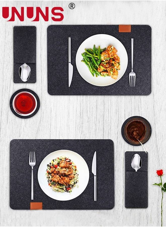 UNUNS Placemats Set Of 6,Felt Placemats Coasters Cutlery Set With 6 Placemats,6 Coasters,And 6 Cutlery Bags,Washable Wipeable Felt Place Mats,Heat-Resistant Non-Slip Table Place Mats For Home And Restaurant  - Image 3