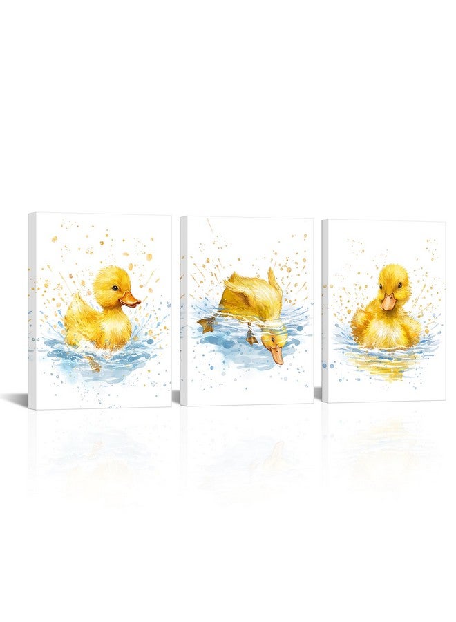 Derkymo Yellow Duck Canvas Wall Art Abstract Animal Picture Baby Duck in the Water Picture Print - Image 1