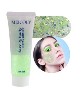 MEICOLY MEICOLY Chameleon Lime Green Body Glitter,Chunky Face Glitter for Halloween,Color Changing Mermaid Face Glitter Gel,Holographic Glitter Sequin for Face Body Hair,Festival Party Cheer Glitter Makeup  - Image 1