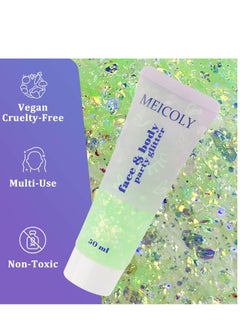 MEICOLY MEICOLY Chameleon Lime Green Body Glitter,Chunky Face Glitter for Halloween,Color Changing Mermaid Face Glitter Gel,Holographic Glitter Sequin for Face Body Hair,Festival Party Cheer Glitter Makeup  - Image 4