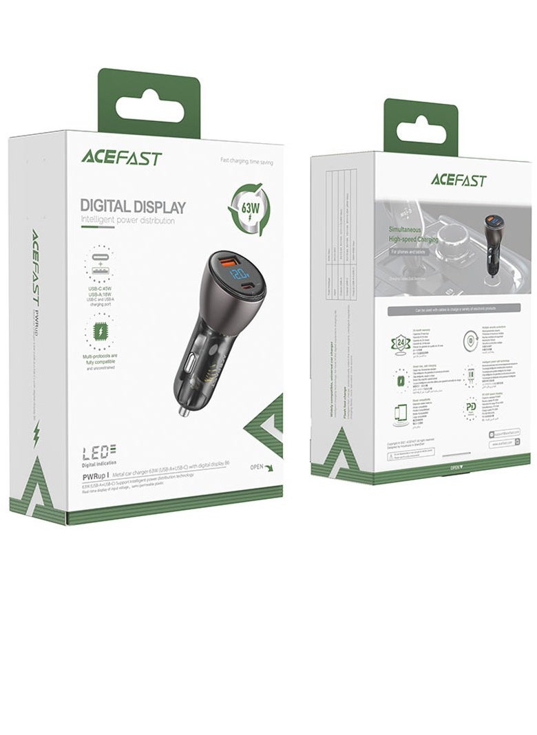 ACEFAST - ACEFAST B6 metal car charger 63W (USB-A+USB-C) with digital display - Image 1