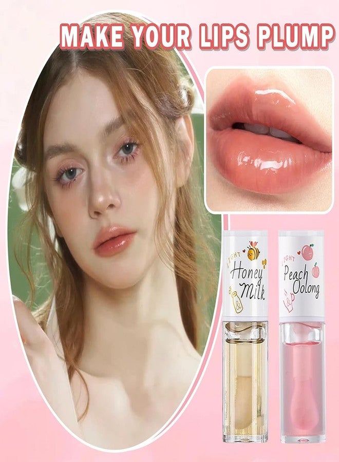 Baorder 4Pcs Hydrating Clear Lip Oil,Crystal Jelly Honey Lip Gloss with Big Brush,Long Lasting Nourishing Lip Care Lip Glow Oil,Moisturizing Tinted Lip Balm,Fresh Texture Clear Lip Gloss Lip Makeup - Image 2