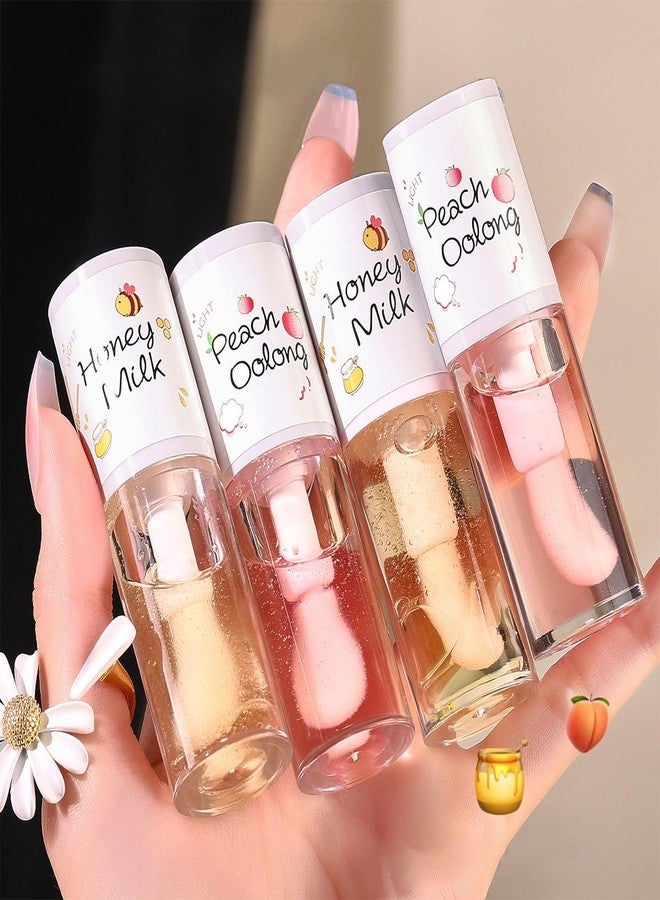 Baorder 4Pcs Hydrating Clear Lip Oil,Crystal Jelly Honey Lip Gloss with Big Brush,Long Lasting Nourishing Lip Care Lip Glow Oil,Moisturizing Tinted Lip Balm,Fresh Texture Clear Lip Gloss Lip Makeup - Image 1