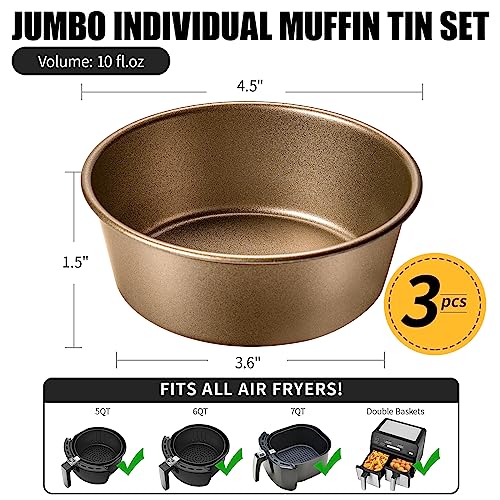 Yomvzake Air Fryer Mini Pie Pan Tart Tins, Jumbo Muffin Cupcake Pan 4 Inch Air Fryer Hamburger Bun Mold, 3PCS Non-Stick Air Fryer Egg Baking Pan Individual Pazookie Mini Cake Pans for Baking - Image 3