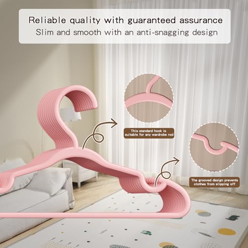 VIIBASE 100 Pack Baby Plastic Hangers,12.83" Ultra-Thin,Non-Slip Hangers for Children. Ideal for Closets and Nurseries.Designed for Newborns and Children's Clothing,Including Trousers,Coat,Dresses.(Pink) - Image 3