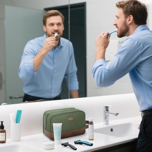 WANDF حقيبة مستلزمات السفر WANDF للرجال حقيبة مستلزمات حلاقة كبيرة مقاومة للماء حقيبة ملحقات السفر للنساء والرجال (أخضر) - Image 5
