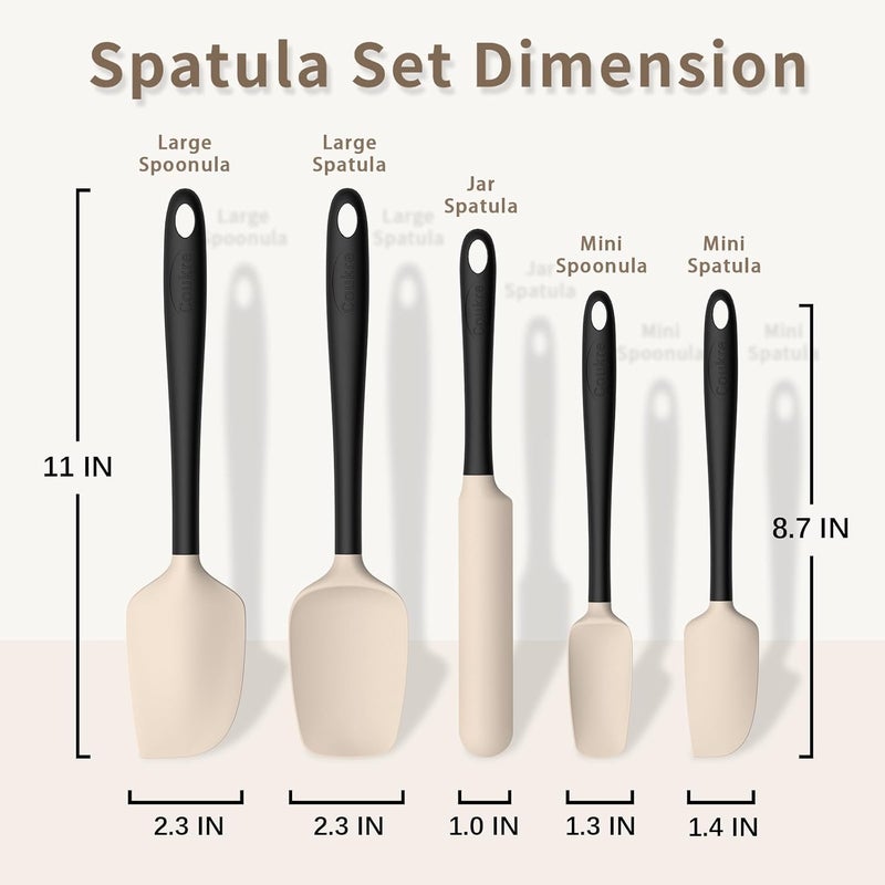 Coukre Silicone Spatula Set of 5,High Heat Resistant, Food Grade Silicone, Upgraded Extended Reinforced Handle,Dishwasher Safe, for Baking, Cooking (Beige Black, Color block) - Image 2