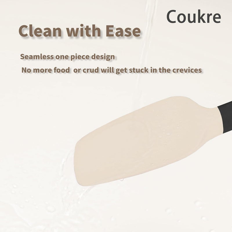 Coukre Silicone Spatula Set of 5,High Heat Resistant, Food Grade Silicone, Upgraded Extended Reinforced Handle,Dishwasher Safe, for Baking, Cooking (Beige Black, Color block) - Image 4