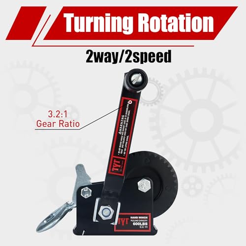 TYT 600LB Boat Trailer Winch with 6M Steel Wire, Hardened Steel Gear Heavy Duty Hand Winch, Operated Two-Way Ratchet Cable Winch, Ratio 3.2:1 Crank Small Winch for ATV UTV Marine Jet Ski Trailer Winch - Image 4