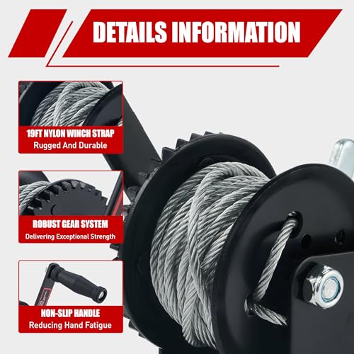 TYT 600LB Boat Trailer Winch with 6M Steel Wire, Hardened Steel Gear Heavy Duty Hand Winch, Operated Two-Way Ratchet Cable Winch, Ratio 3.2:1 Crank Small Winch for ATV UTV Marine Jet Ski Trailer Winch - Image 3