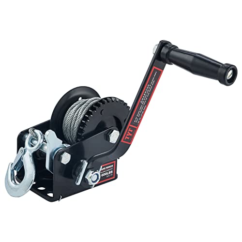 TYT 600LB Boat Trailer Winch with 6M Steel Wire, Hardened Steel Gear Heavy Duty Hand Winch, Operated Two-Way Ratchet Cable Winch, Ratio 3.2:1 Crank Small Winch for ATV UTV Marine Jet Ski Trailer Winch - Image 1