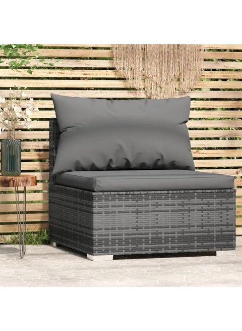 vidaXL Garden Middle Sofa with Cushions Grey Poly Rattan