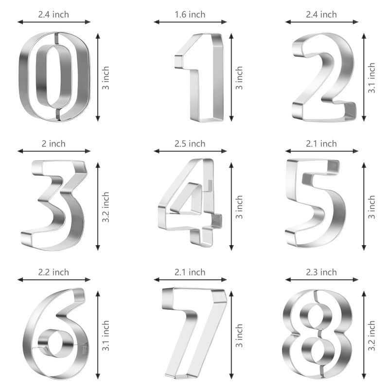 Inn Diary Large Number Cookie Cutters 9pcs Biscuits Stainless Steel Cutter Set Fondant Cake Decorating Tools - Image 2