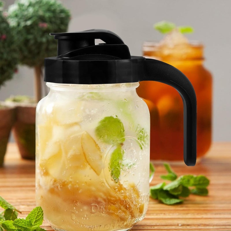 Wide Mouth Mason Jar Plastic Lid with Handle 86Mm Black Reusable Pour Spout Cover for Kitchen Canning and Drink Storage - Image 4