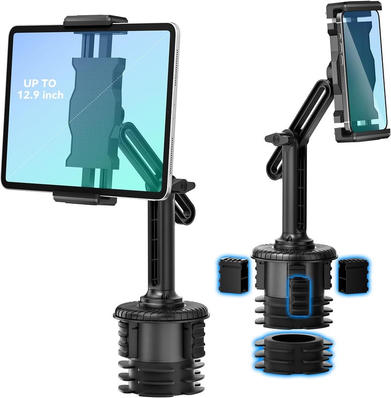KDD Tablet Holder for Car, Long Adjustable Arm Car Cup Holder iPad Stand for Truck Mount, Universal Car Cup Cradle Stand Fit 4.7-13 Tablet Phone for iPad Pro, Galaxy, Switch, Travel Accessories - Image 1