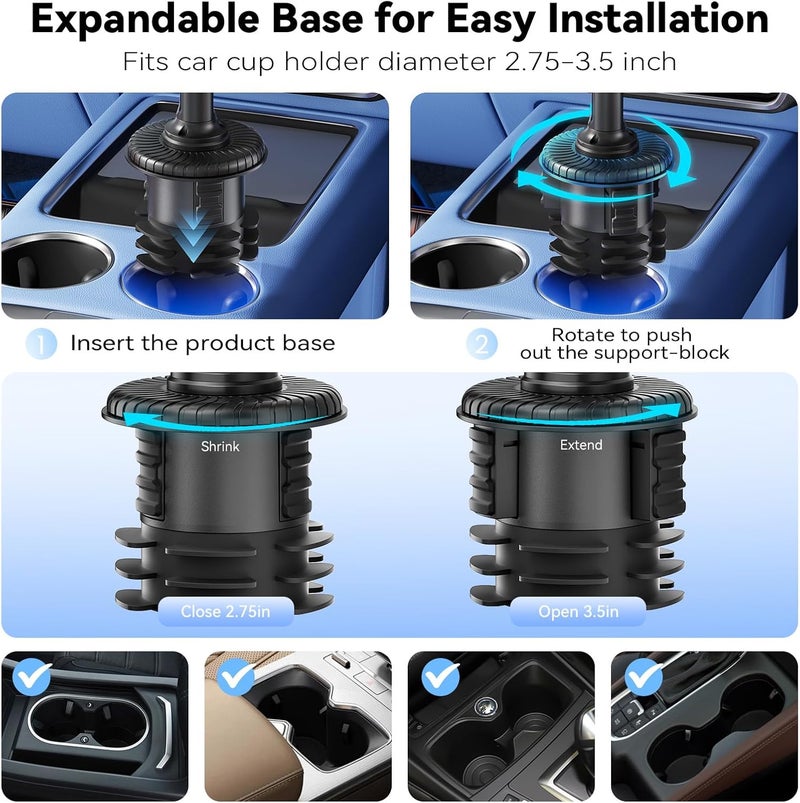 KDD Tablet Holder for Car, Long Adjustable Arm Car Cup Holder iPad Stand for Truck Mount, Universal Car Cup Cradle Stand Fit 4.7-13 Tablet Phone for iPad Pro, Galaxy, Switch, Travel Accessories - Image 3