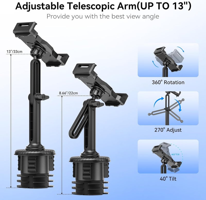 KDD Tablet Holder for Car, Long Adjustable Arm Car Cup Holder iPad Stand for Truck Mount, Universal Car Cup Cradle Stand Fit 4.7-13 Tablet Phone for iPad Pro, Galaxy, Switch, Travel Accessories - Image 4