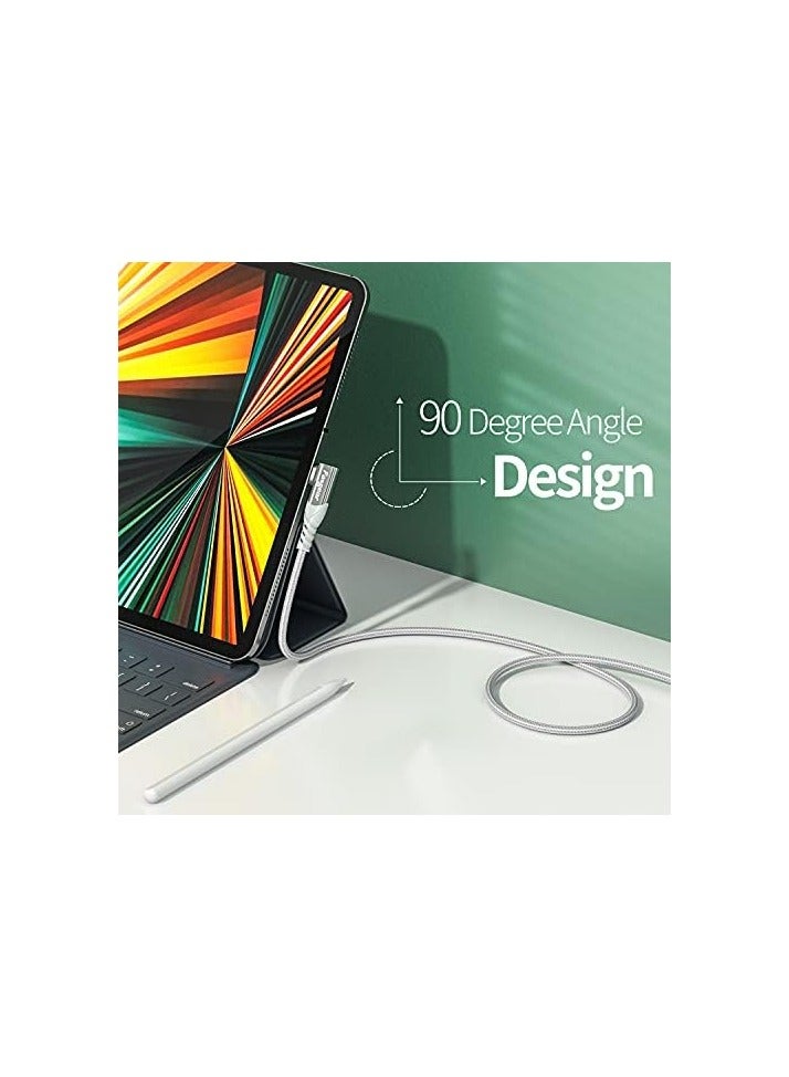 فاسجير كابل USB C 90 درجة: سلك شحن سريع من النوع C بزاوية قائمة، سلك شحن سريع متوافق مع Sam-sung Galaxy S24 S10 plus S9 S8 A70 A51 | هوا وي بي 30 بي 20 | ريد مي نوت 8 (10 قدم، 2 أبيض) - Image 2