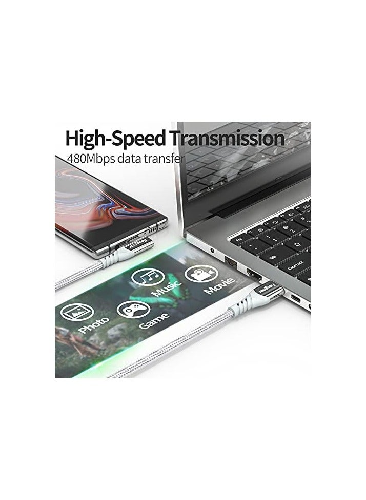 فاسجير كابل USB C 90 درجة: سلك شحن سريع من النوع C بزاوية قائمة، سلك شحن سريع متوافق مع Sam-sung Galaxy S24 S10 plus S9 S8 A70 A51 | هوا وي بي 30 بي 20 | ريد مي نوت 8 (10 قدم، 2 أبيض) - Image 4