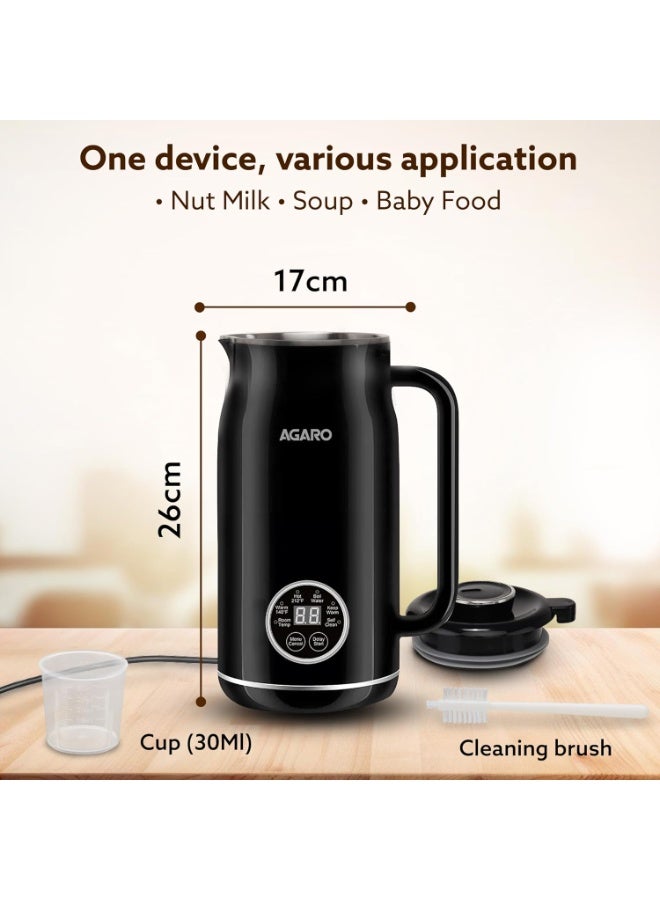 AGARO Regency Automatic Nut Milk Maker, Vegan Milk Machine, Make Vegan Milk From Nuts, Almonds, Soya, Oats etc, Boil Water, Juice, Cereals, Stainless Steel Body, 600ml, Black - Image 2