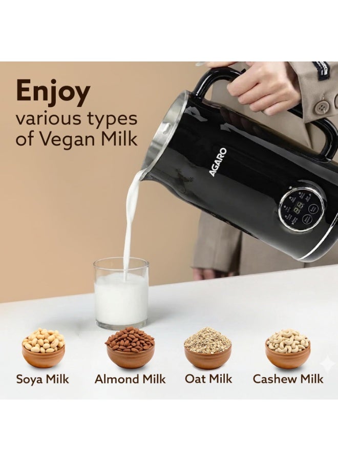 AGARO Regency Automatic Nut Milk Maker, Vegan Milk Machine, Make Vegan Milk From Nuts, Almonds, Soya, Oats etc, Boil Water, Juice, Cereals, Stainless Steel Body, 600ml, Black - Image 4