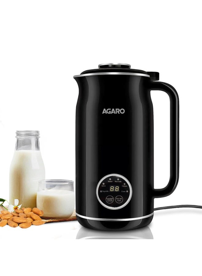 AGARO Regency Automatic Nut Milk Maker, Vegan Milk Machine, Make Vegan Milk From Nuts, Almonds, Soya, Oats etc, Boil Water, Juice, Cereals, Stainless Steel Body, 600ml, Black - Image 1