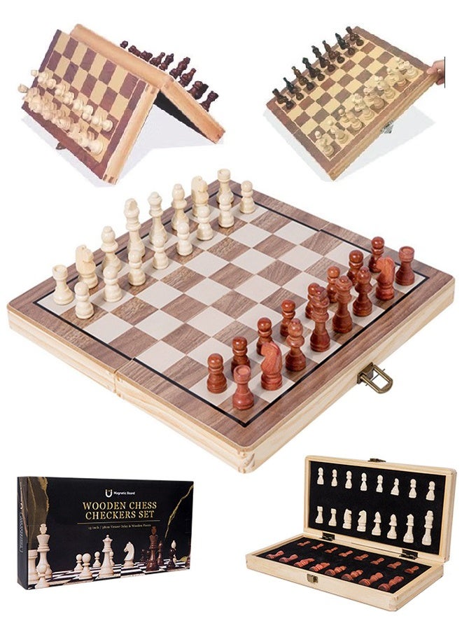 Magnetic Wooden Chess Set Folding Chessboard Set with Internal Storage Travel Chessboard Game Suitable for Children and Adults - Image 1