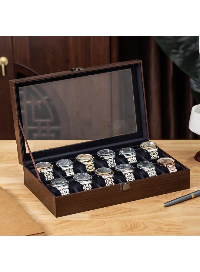 NANAO صندوق ساعة من الجوز، صندوق تخزين الساعات لسلسلة ساعات الرجال الميكانيكية والأساور والنظارات، حرفية جميلة، هدية مثالية لعشاق الساعات وجامعيها، منظمات الساعات (12 فتحة بطاقة من الجوز) - Image 2