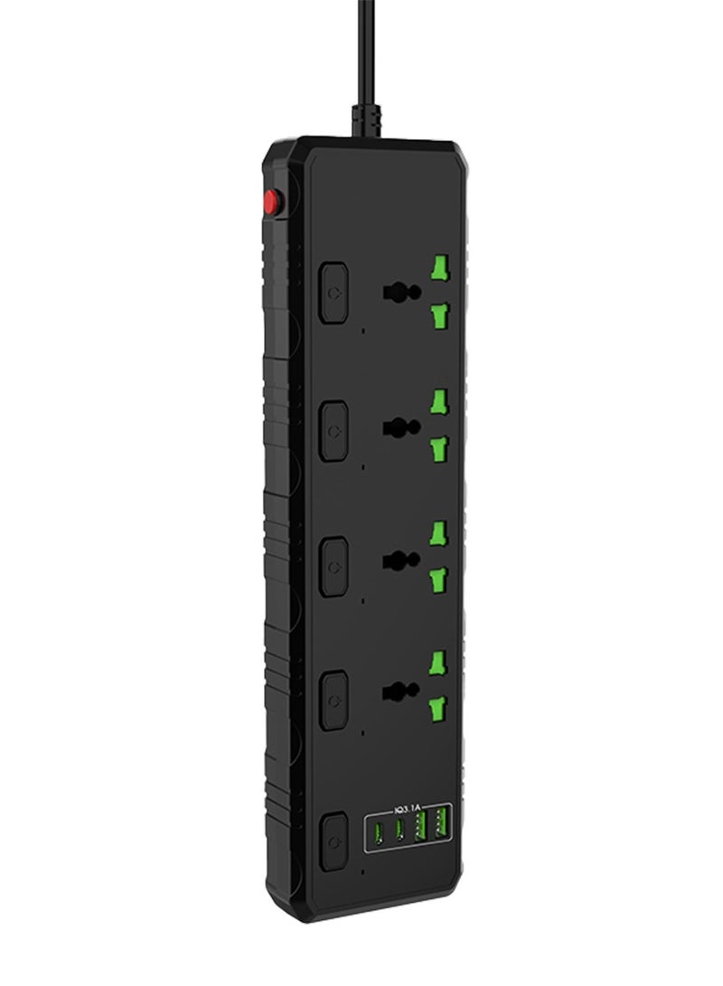 سكاي فيو مقبس طاقة مزود بـ 4 منافذ ومنفذين USB، ومنفذين من النوع C، وسلك طاقة 2 متر (3000 وات/16 أمبير/110 فولت-265 فولت)، مادة مثبطة للهب من الكمبيوتر الشخصي، قلب نحاسي نقي، مفتاح مستقل (أبيض) - Image 1