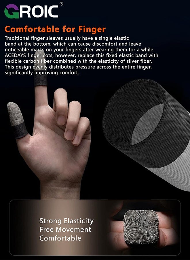 GROIC 1Pair  Finger Sleeves for Mobile Gaming, Silver Fiber Thumb Sleeves Protector Phone Gaming, Smooth Operation & Highly Touch-Responsive, Anti-Sweat  - Image 2