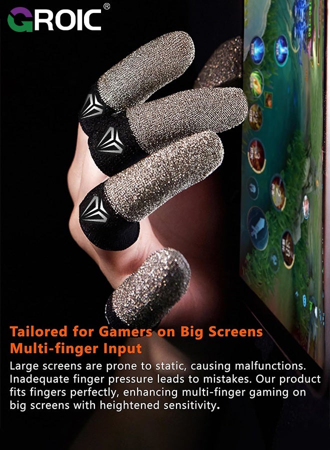 GROIC 1Pair  Finger Sleeves for Mobile Gaming, Silver Fiber Thumb Sleeves Protector Phone Gaming, Smooth Operation & Highly Touch-Responsive, Anti-Sweat  - Image 3