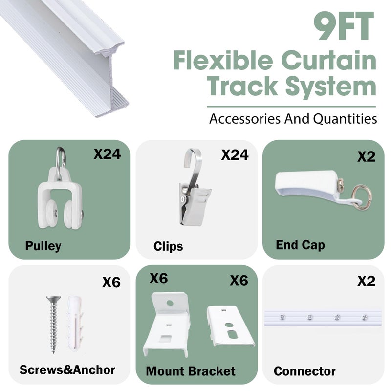 Cbsroro Flexible Bendable Ceiling Curtain Track, Room Divider Curtain Rod Tracks Ceiling or Wall Mount with Clips, Heavy-Duty Divider Curtains Rails for Living Room Shower Privacy RV, White 9 FT - Image 5