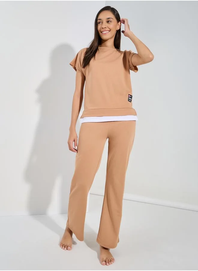ستايلي Styli Contrast Hem and Patch Top and Trousers Lounge Set